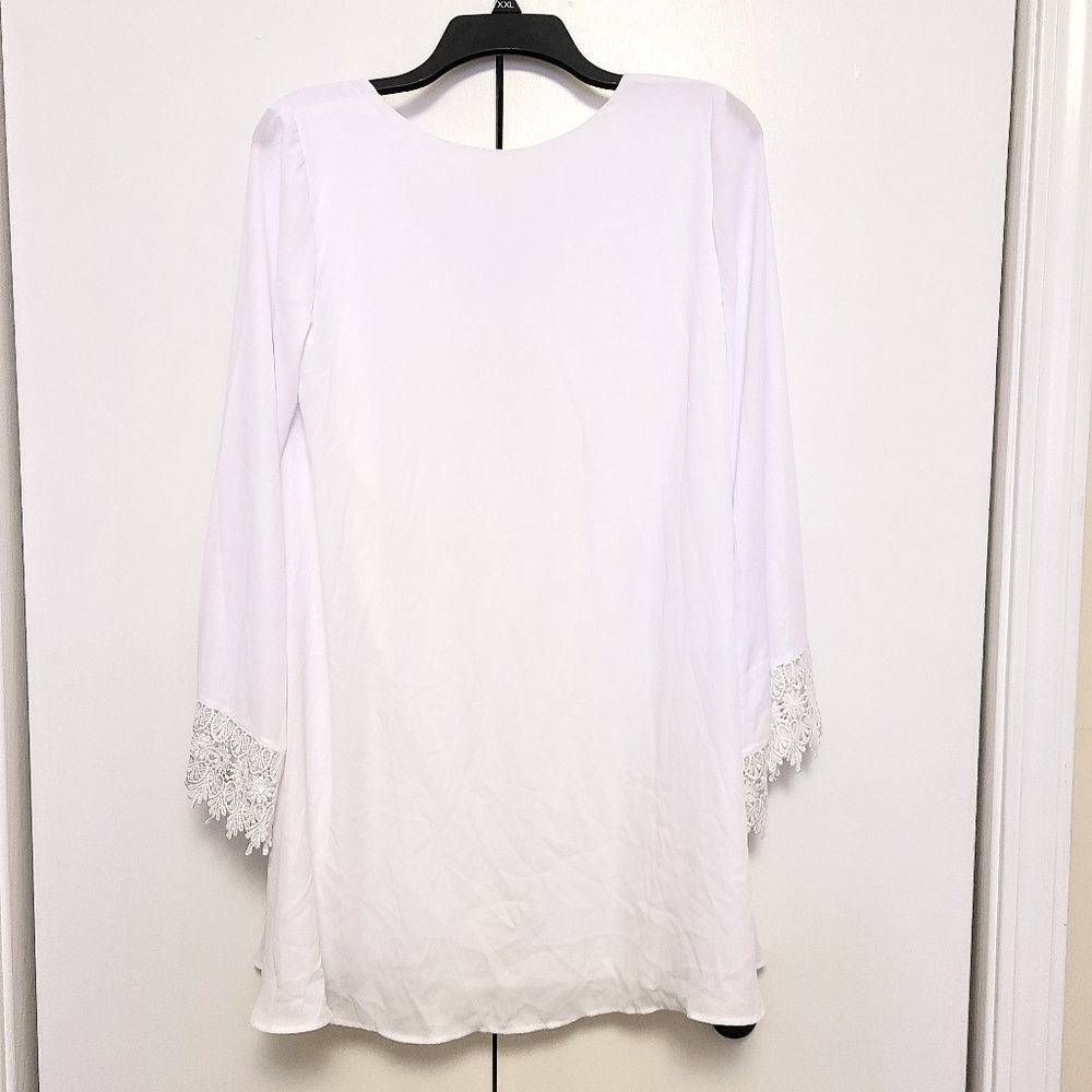NWT Show Me Your MuMu Portabella in Crisp White Mini Dress w/ Lacy Bell Sleeves - Picture 9 of 9